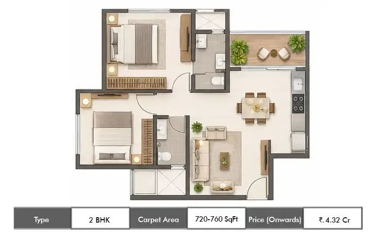 Mayfair Aarambh 2 BHK floor plan, 720 sq ft carpet area